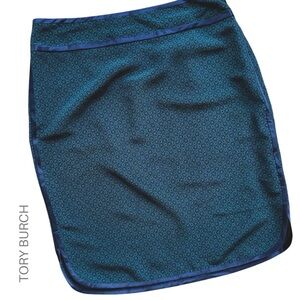 TORY BURCH NWOT AMES PENCIL SKIRT NAVY BLUE & GREEN SILK BINDING | SIZE: 4